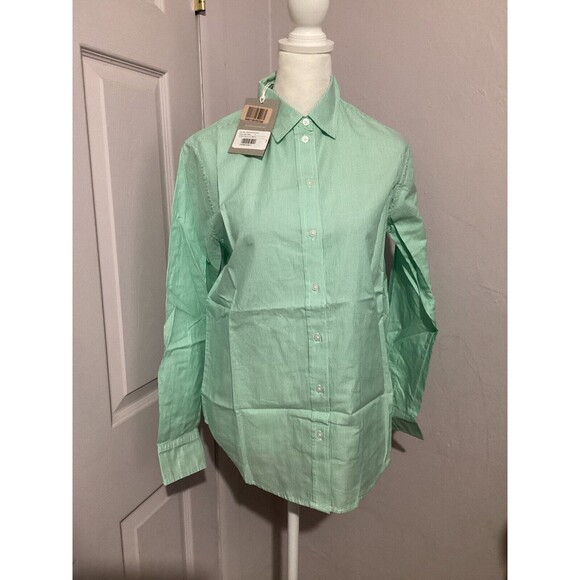 Everlane The Silky Cotton Relaxed Long Sleeve Button Up Shirt Striped Mint 0Flaw - Picture 1 of 9